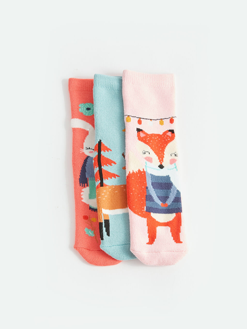 Pembe Desenli Kız Çocuk Havlu Soket Çorap 3'lü-1