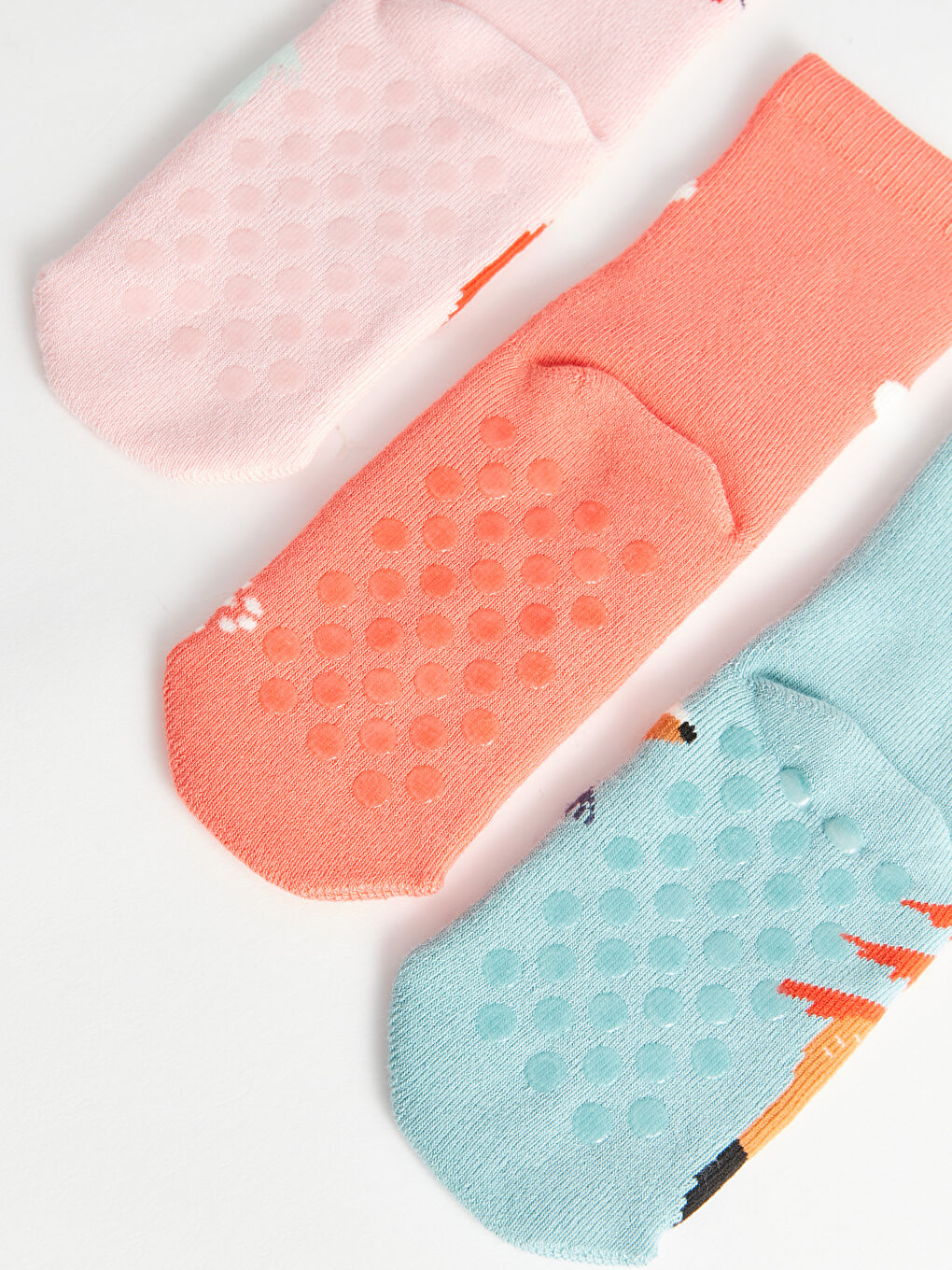 Pembe Desenli Kız Çocuk Havlu Soket Çorap 3'lü-4