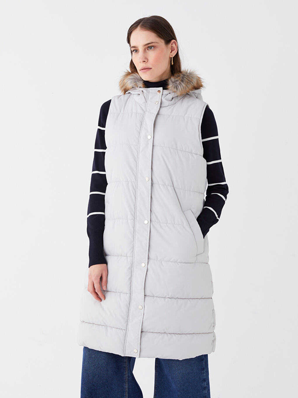 Women's Hooded Plain Puffer Gilet-1