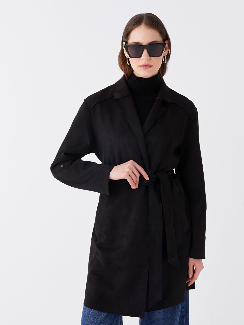 LCWAIKIKI Classic Jacket Collar Plain Suede Women's Trench Coat -W31885Z8-CVL