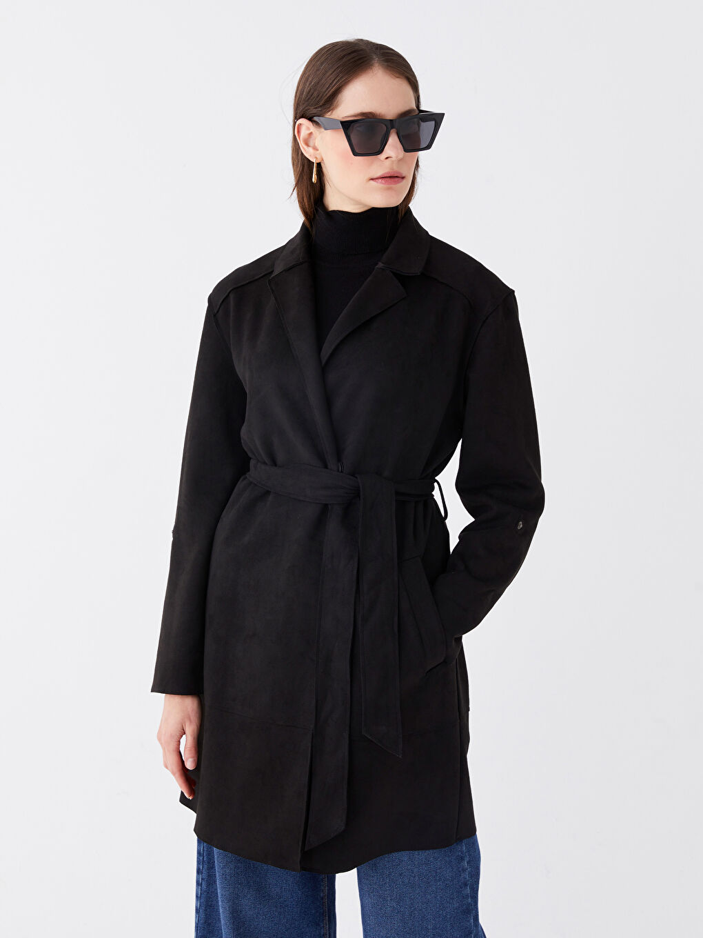 LCWAIKIKI Classic Jacket Collar Plain Suede Women's Trench Coat -W31885Z8-CVL