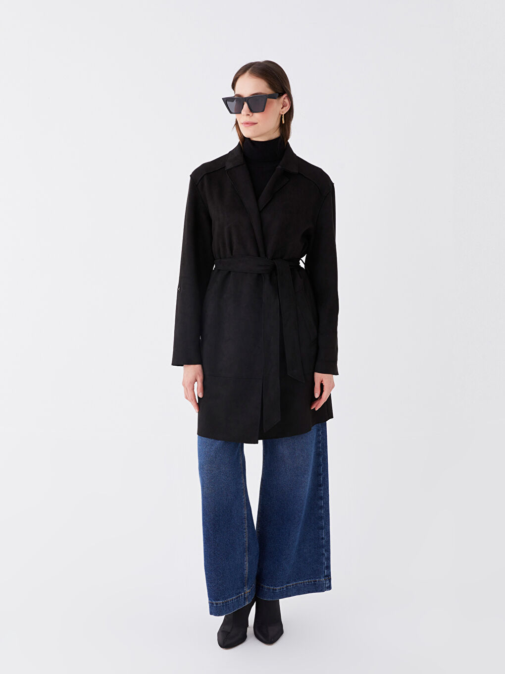 LCWAIKIKI Classic Jacket Collar Plain Suede Women's Trench Coat -W31885Z8-CVL