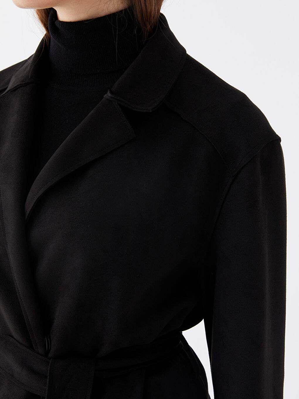 LCWAIKIKI Classic Jacket Collar Plain Suede Women's Trench Coat -W31885Z8-CVL