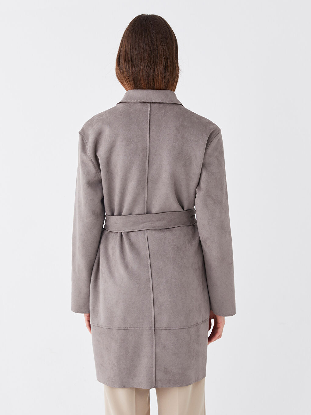 معطف واق من المطر ياقة الجاكيت سادة جلد شمواه للسيدات-6