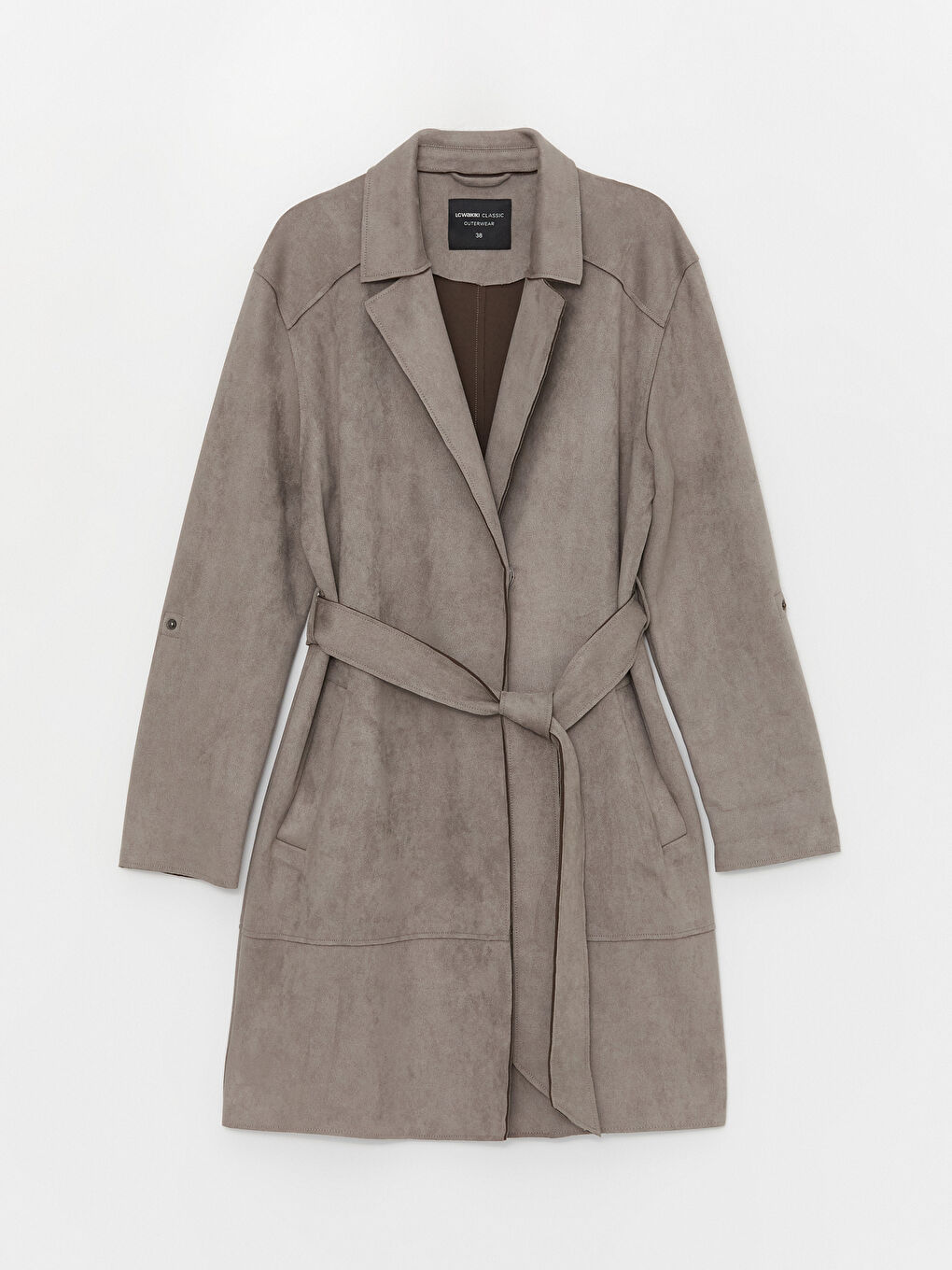 معطف واق من المطر ياقة الجاكيت سادة جلد شمواه للسيدات-7