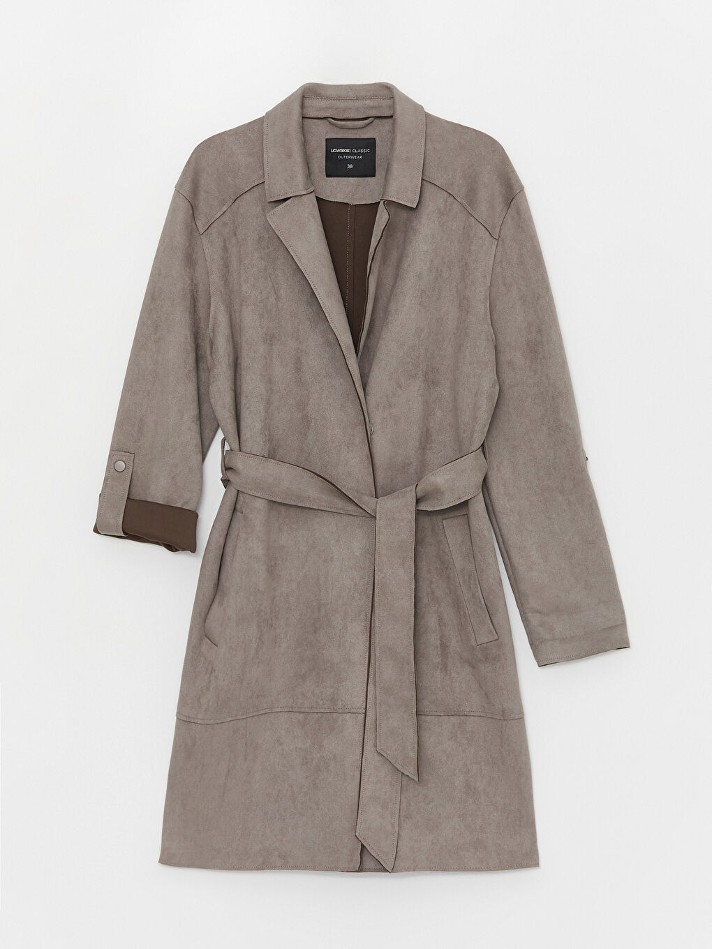 معطف واق من المطر ياقة الجاكيت سادة جلد شمواه للسيدات-8