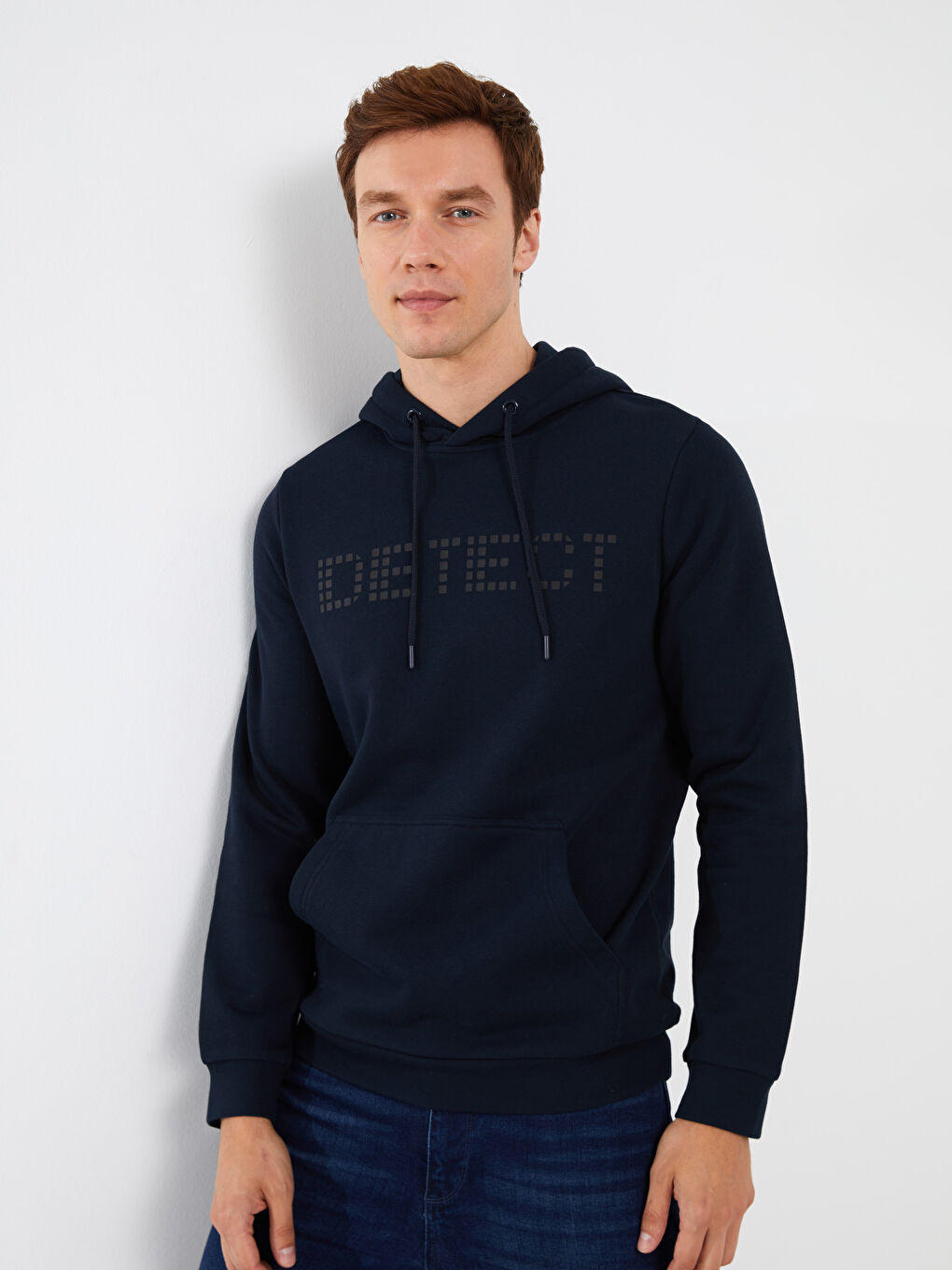 LCWAIKIKI Classic Lacivert Uzun Kollu Baskılı Erkek Kalın Hoodie