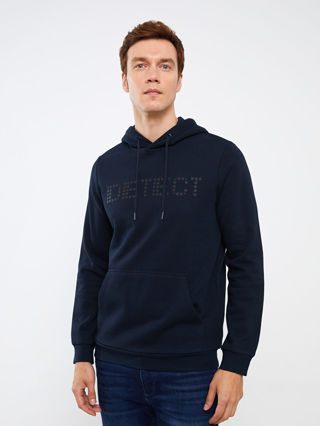 LCWAIKIKI Classic Lacivert Uzun Kollu Baskılı Erkek Kalın Hoodie - 1