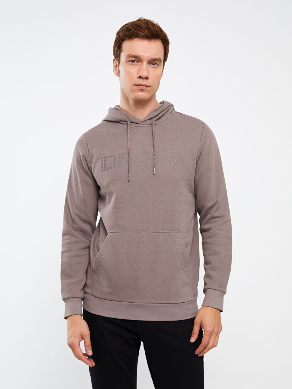 LCWAIKIKI Classic Kahverengi Uzun Kollu Baskılı Erkek Kalın Hoodie