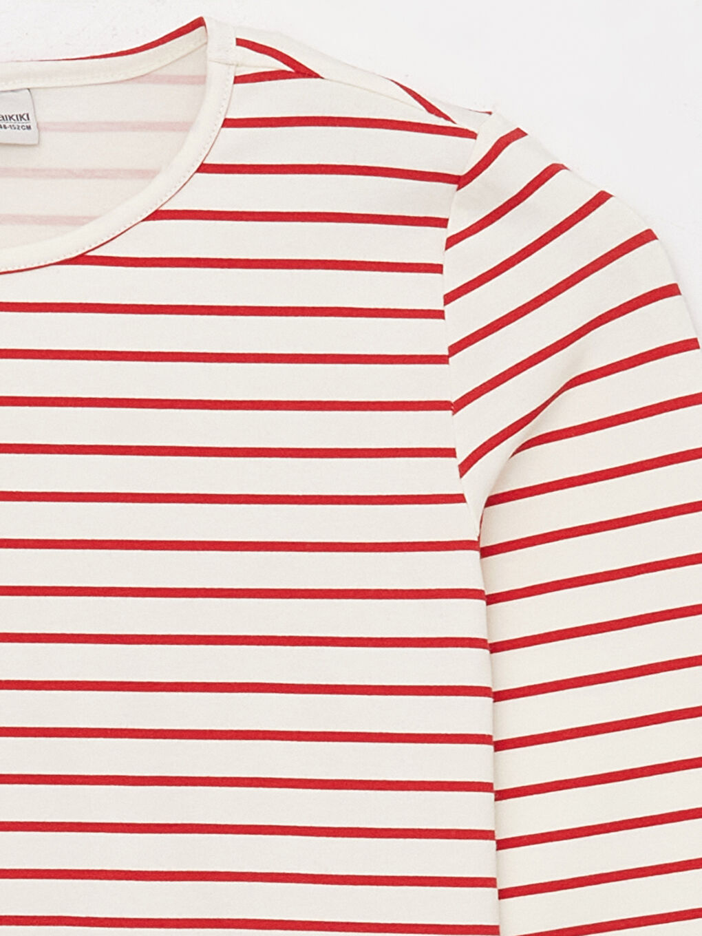 Kırmızı Bisiklet Yaka Çizgili Uzun Kollu Kız Çocuk Tişört-1