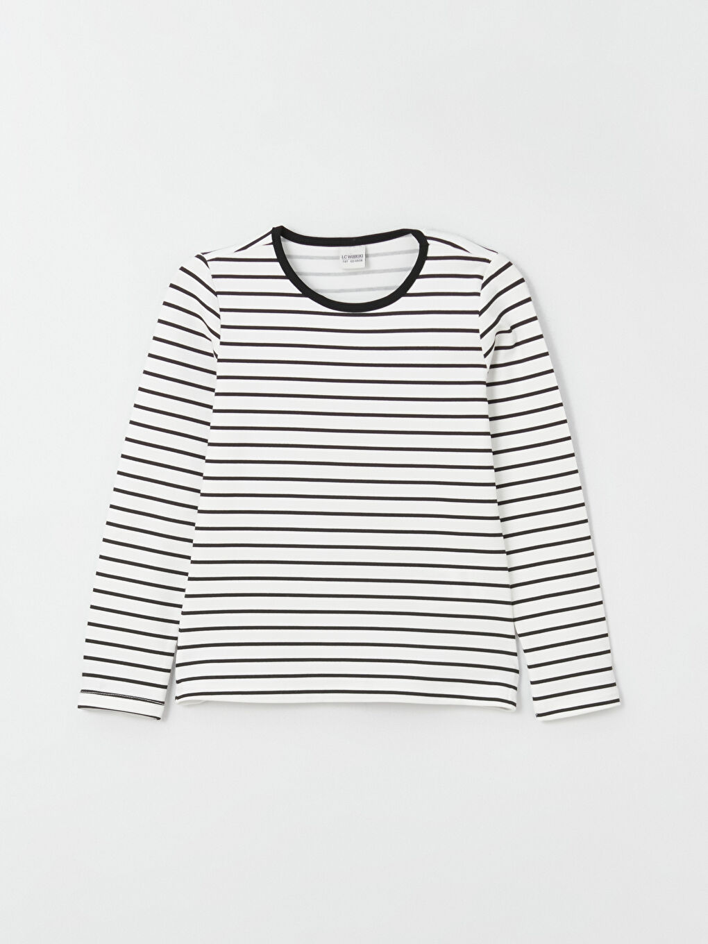 Siyah Bisiklet Yaka Çizgili Uzun Kollu Kız Çocuk Tişört-3