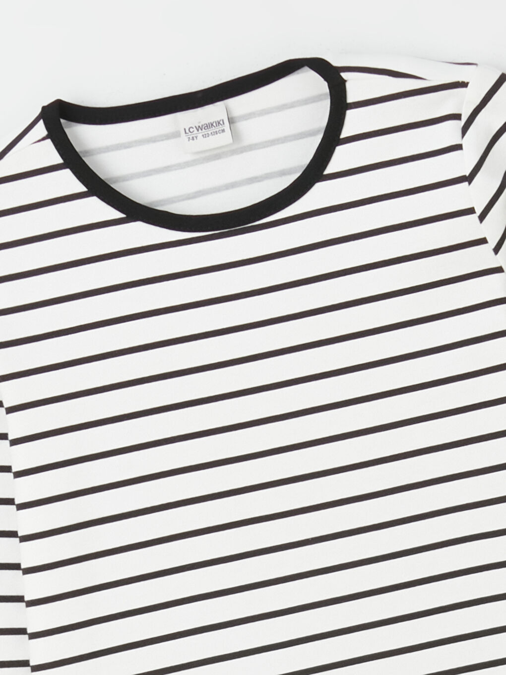 Siyah Bisiklet Yaka Çizgili Uzun Kollu Kız Çocuk Tişört-4