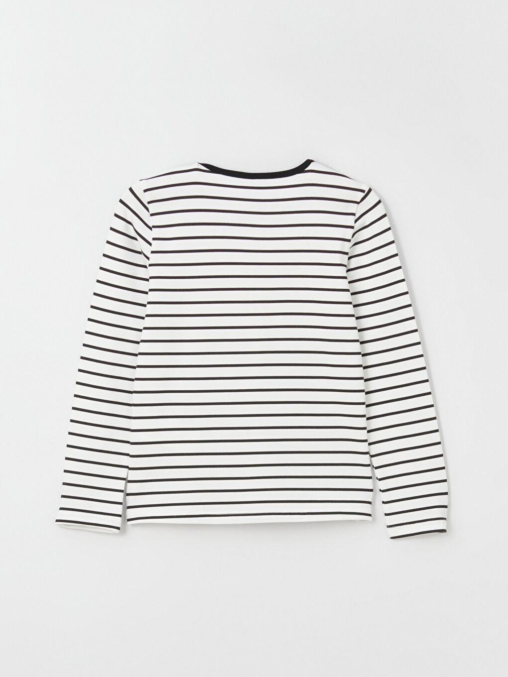 Siyah Bisiklet Yaka Çizgili Uzun Kollu Kız Çocuk Tişört-5