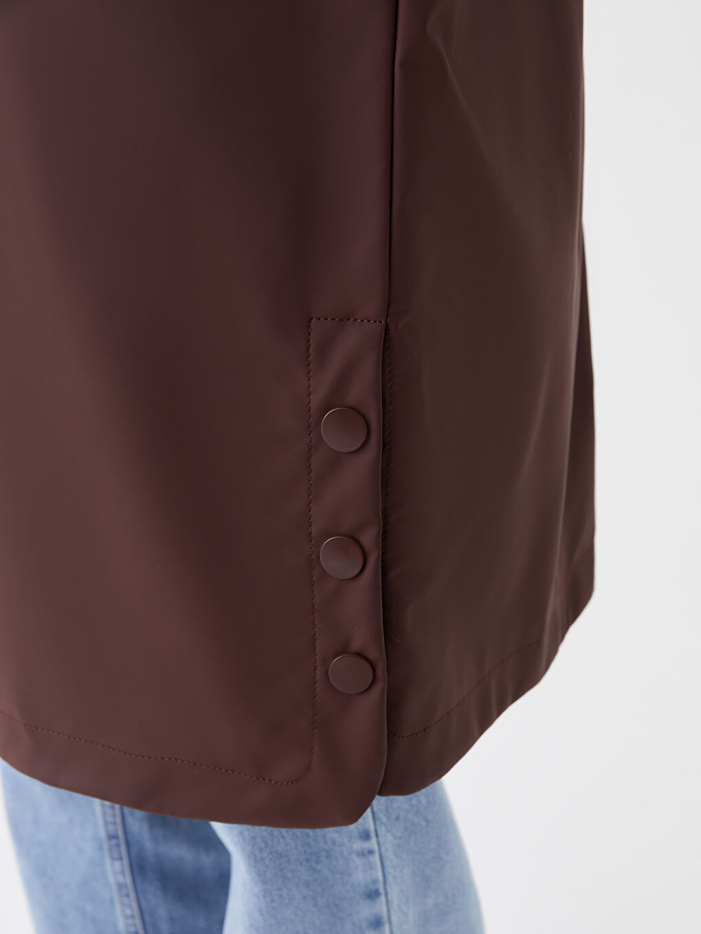 Kahverengi Kadın Kapüşonlu Düz Mont-5