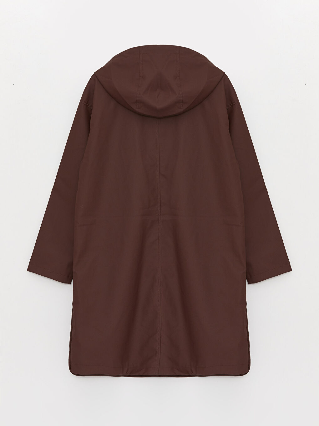 Kahverengi Kadın Kapüşonlu Düz Mont-8