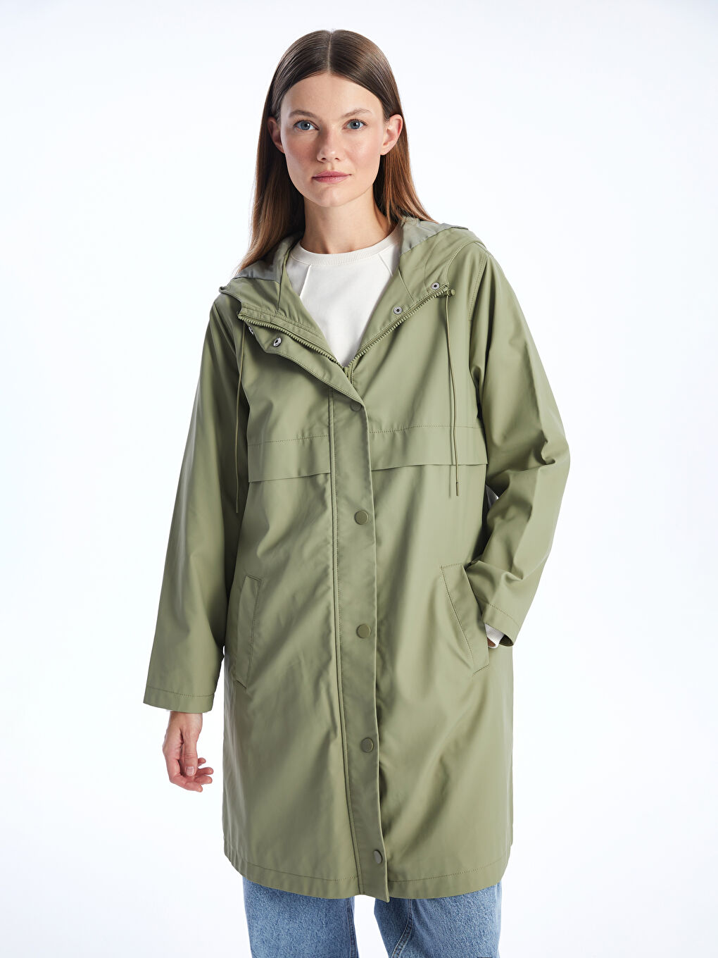 معطف مطر بسيط بقبّ نساء-1