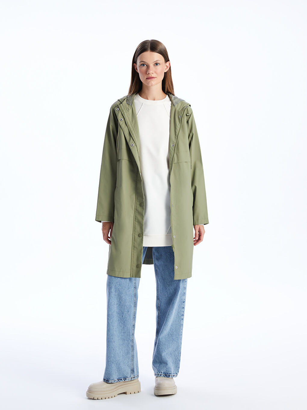 معطف مطر بسيط بقبّ نساء-2