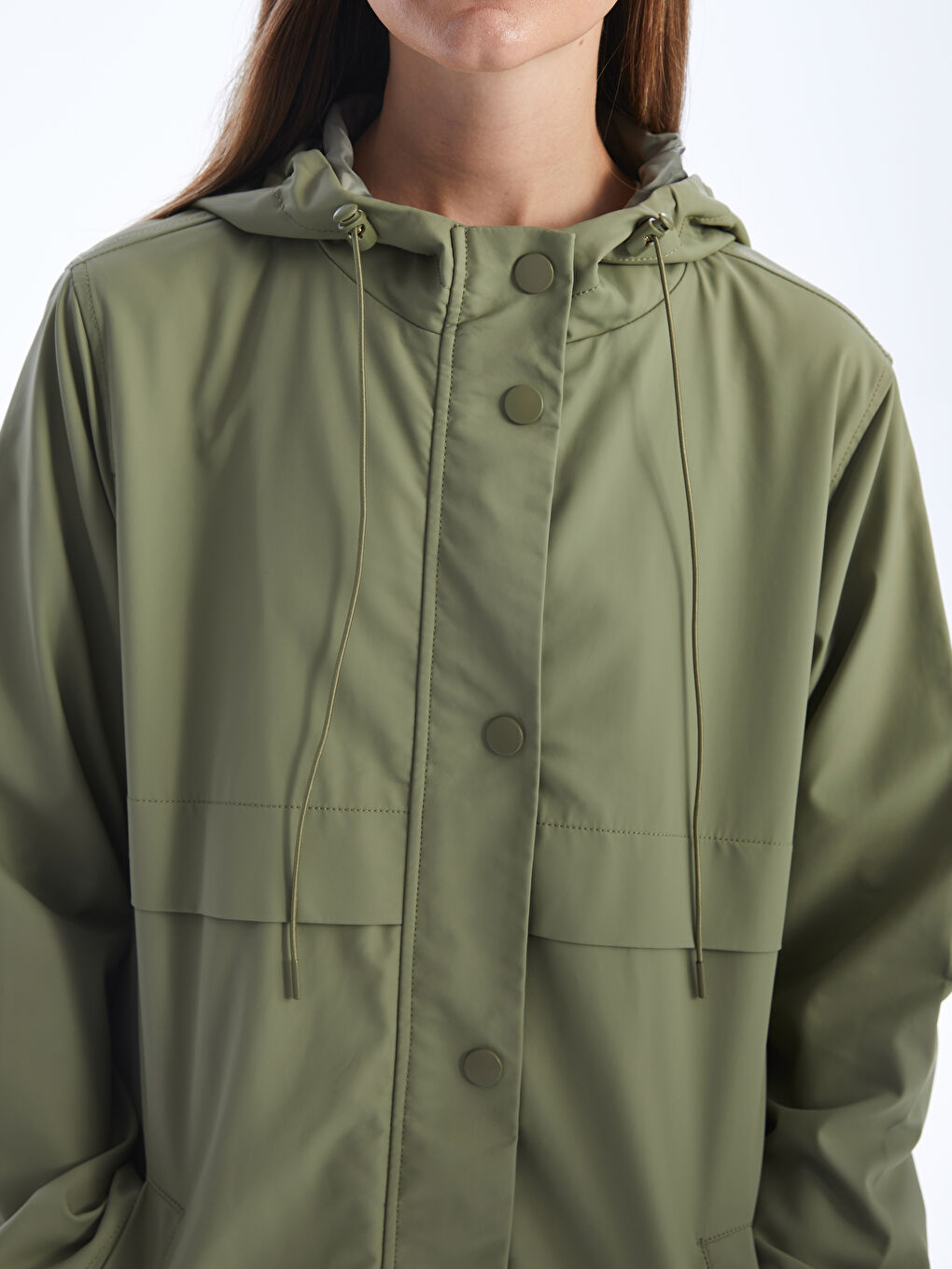 معطف مطر بسيط بقبّ نساء-3