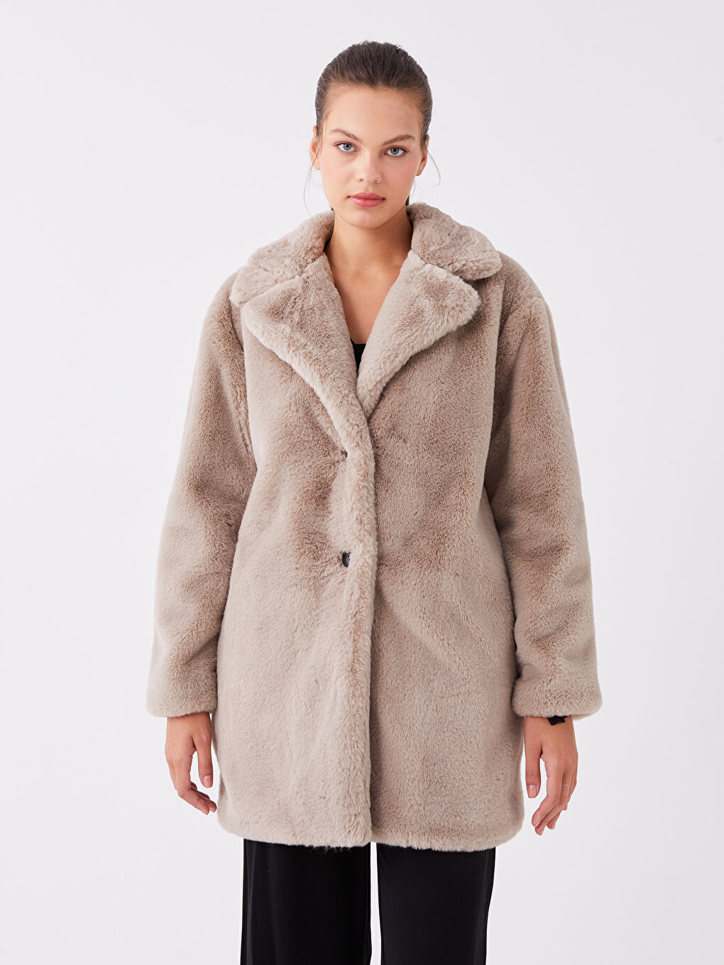 Әйелдерге арналған мойын өрнексіз үлпілдек пальто-1