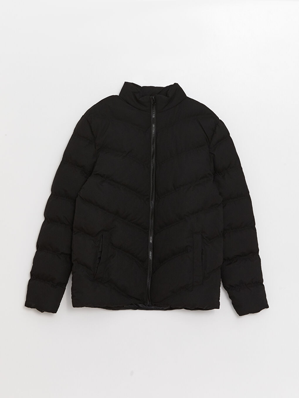 Siyah Slim Fit Dik Yaka Erkek Şişme Mont-5