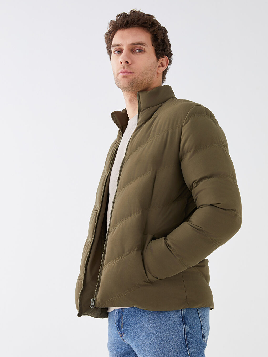 Slim Fit Funnel Neck Men's Puffer Coat