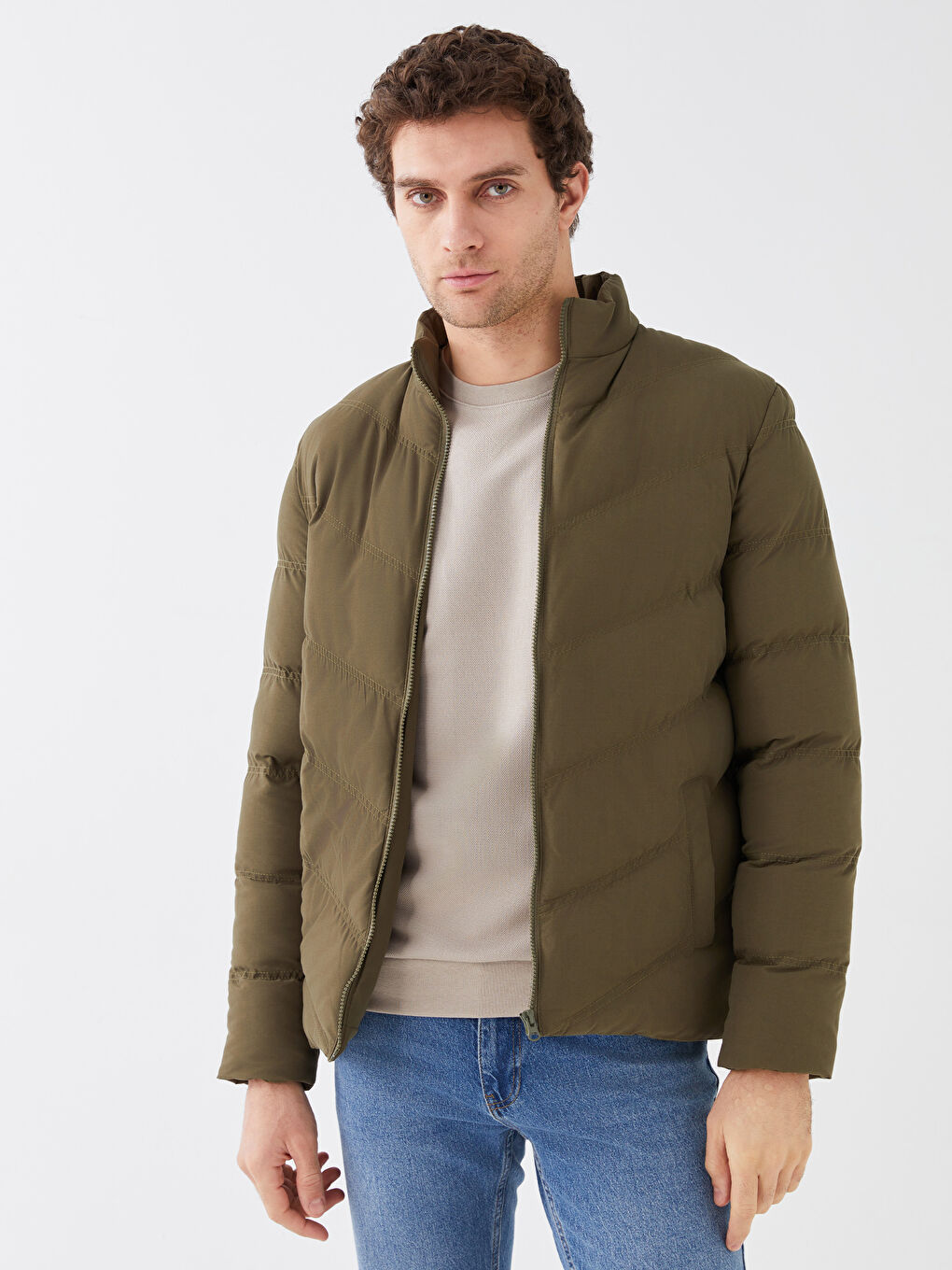 Slim Fit Funnel Neck Men's Puffer Coat-1