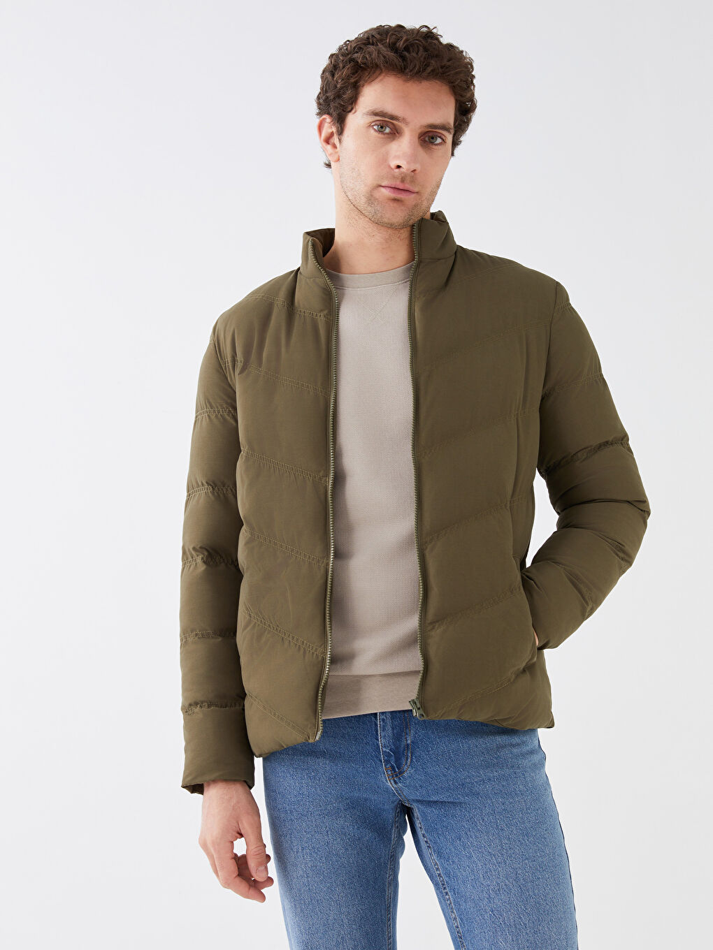 Slim Fit Funnel Neck Men's Puffer Coat-2