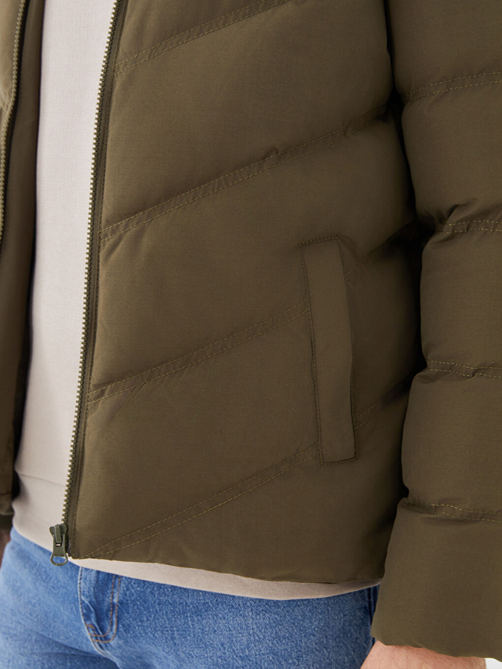 Slim Fit Funnel Neck Men's Puffer Coat-5