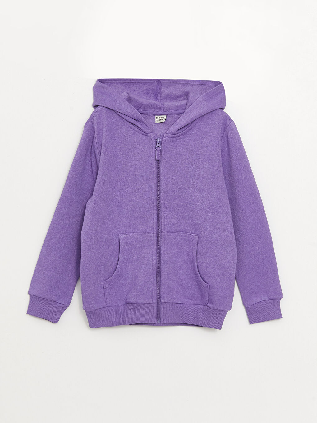 LCW Kids Mor Melanj Kapüşonlu Basic Uzun Kollu Kız Çocuk Fermuarlı Sweatshirt