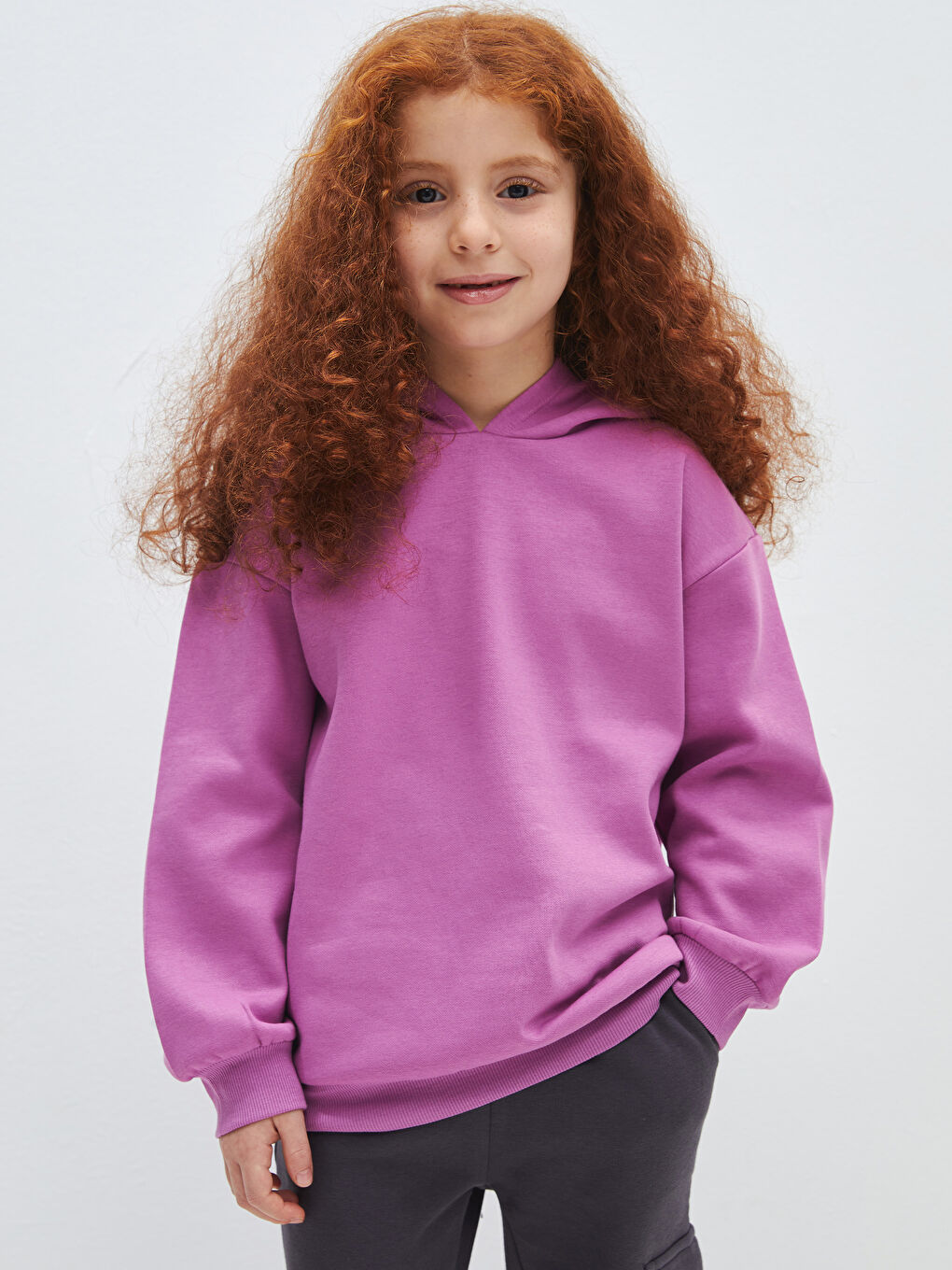 LCW Kids Açık Mor Basic Uzun Kollu Kız Çocuk Hoodie