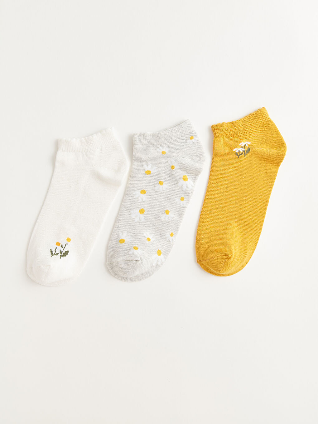 Ekru Desenli Kadın Patik Çorap 3'lü