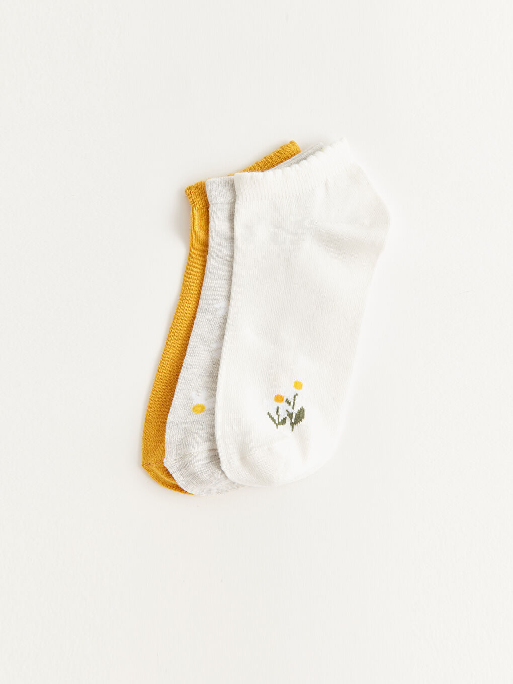 Ekru Desenli Kadın Patik Çorap 3'lü-1