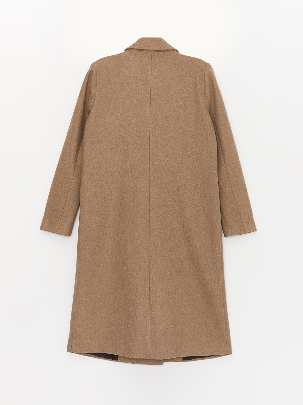 Bej Kadın Kruvaze Yaka Düz Kaşe Kaban-6