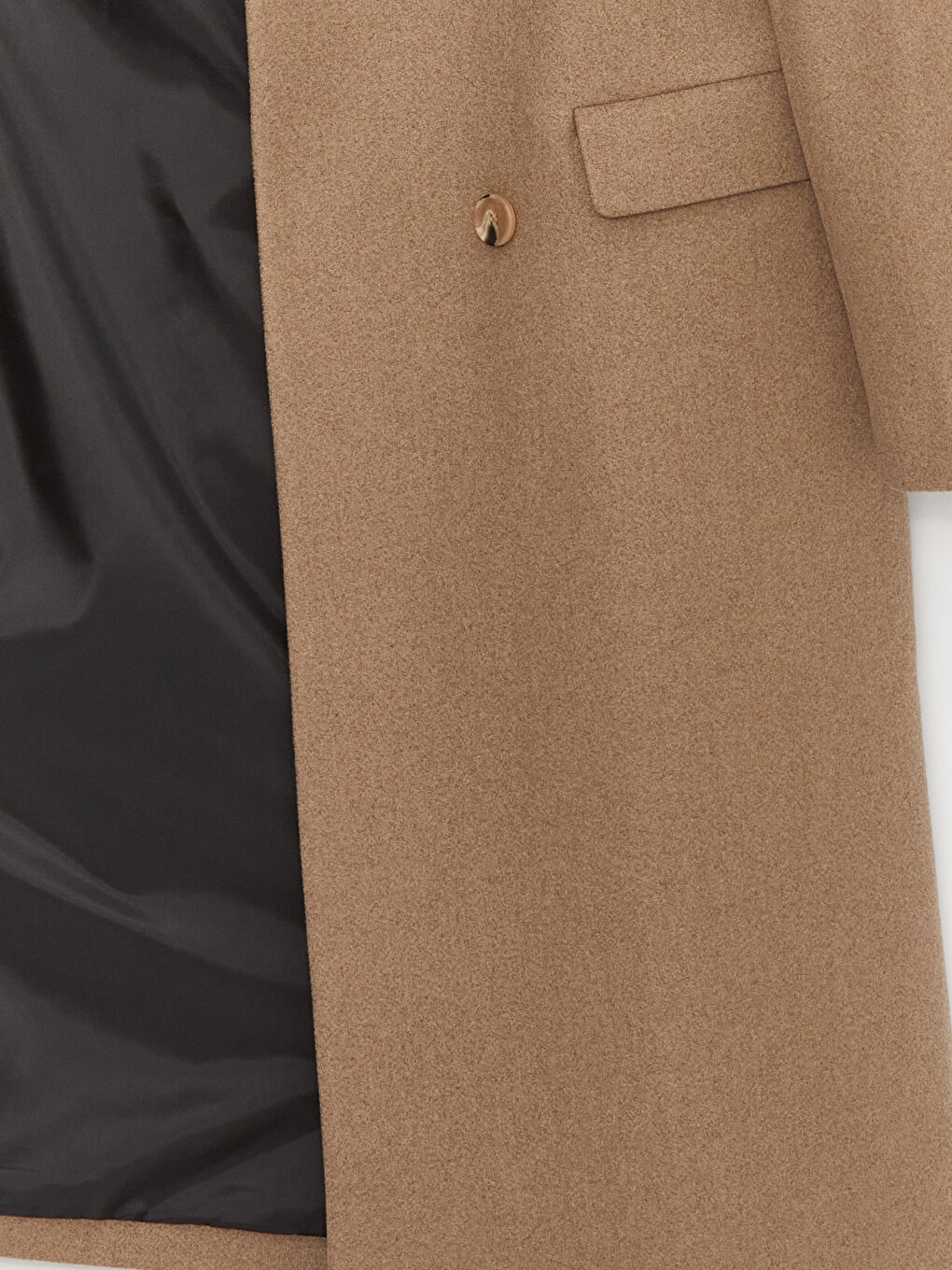 Bej Kadın Kruvaze Yaka Düz Kaşe Kaban-7