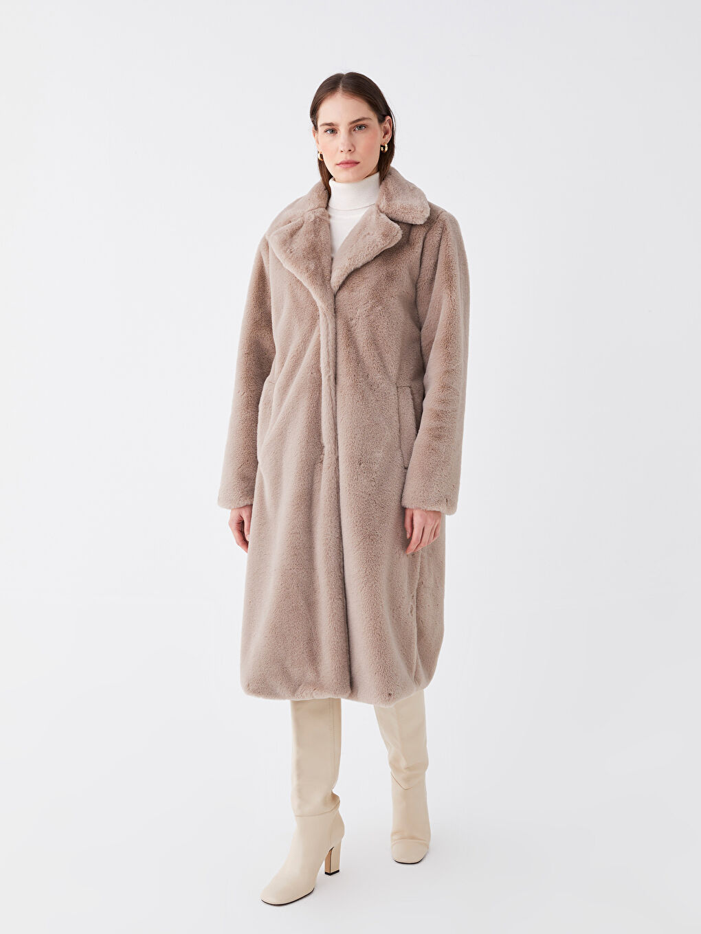 Әйелдерге арналған мойын өрнексіз үлпілдек пальто-2