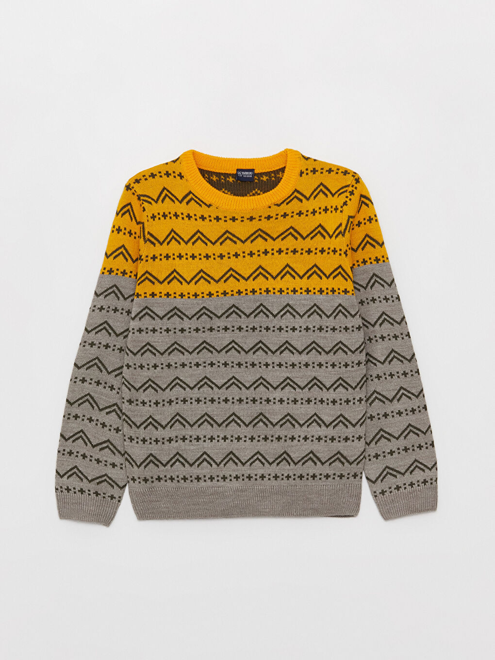Crew Neck Patterned Long Sleeve Boy Tricot Sweater