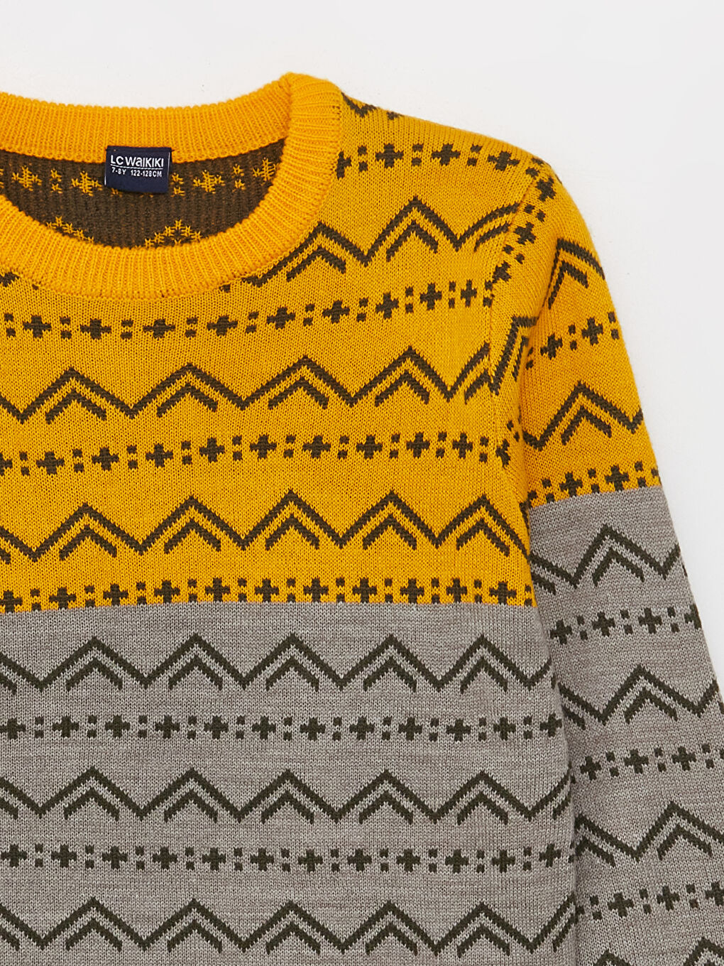 Crew Neck Patterned Long Sleeve Boy Tricot Sweater-1