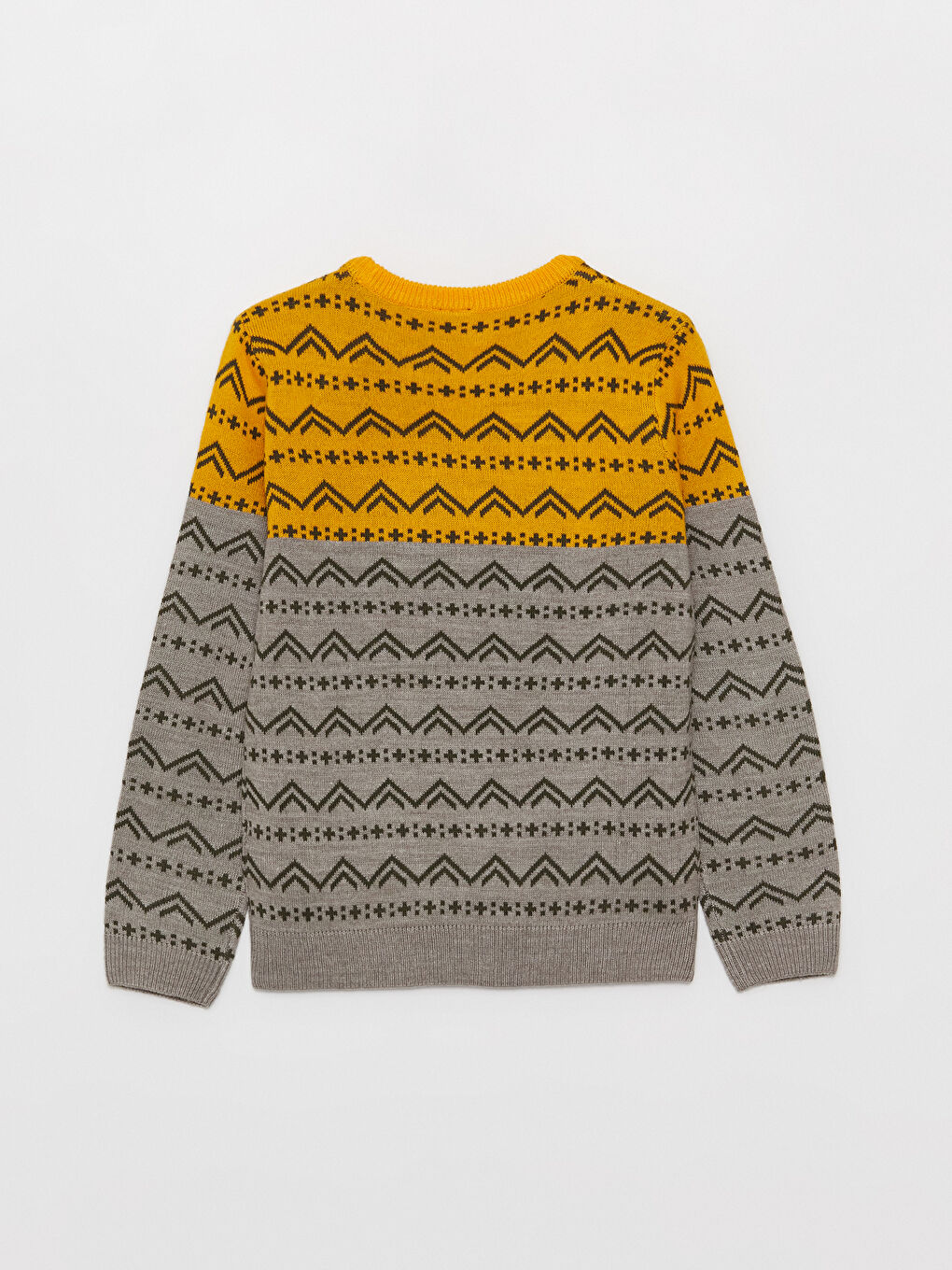 Crew Neck Patterned Long Sleeve Boy Tricot Sweater-2