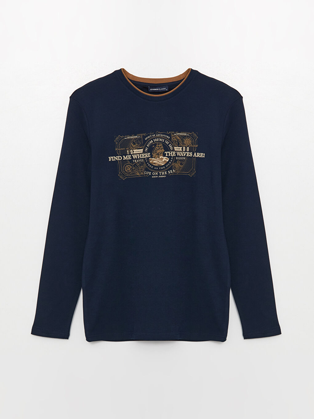 მრგვალი საყელო გრძელმკლავიანი ნაბეჭდი მამაკაცის მაისური-5