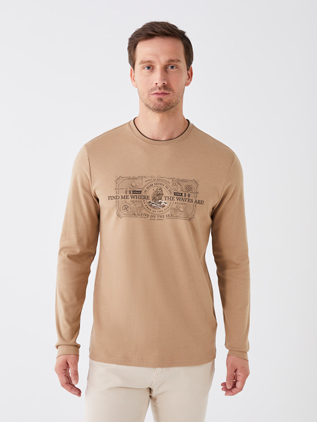 Crew Neck Long Sleeve Printed Men's T-Shirt-1