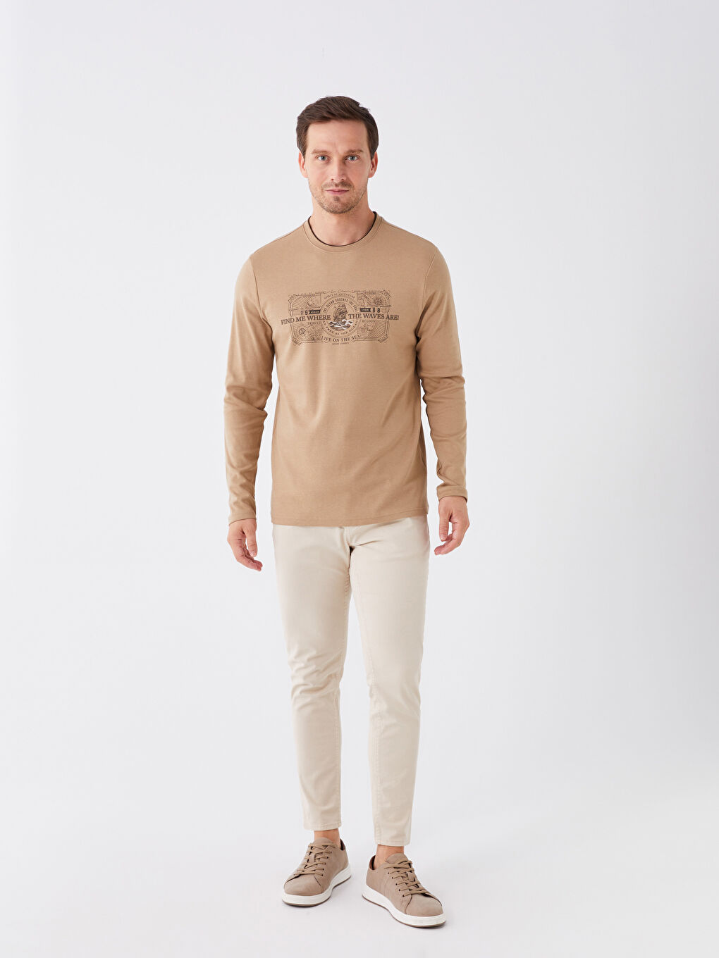 Crew Neck Long Sleeve Printed Men's T-Shirt-2