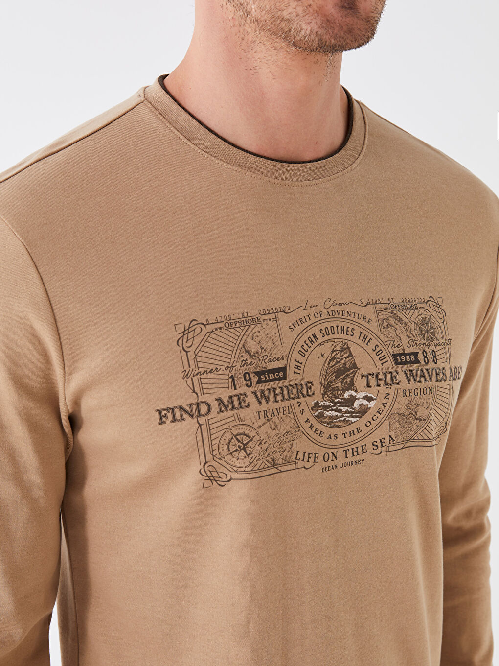 Crew Neck Long Sleeve Printed Men's T-Shirt-3