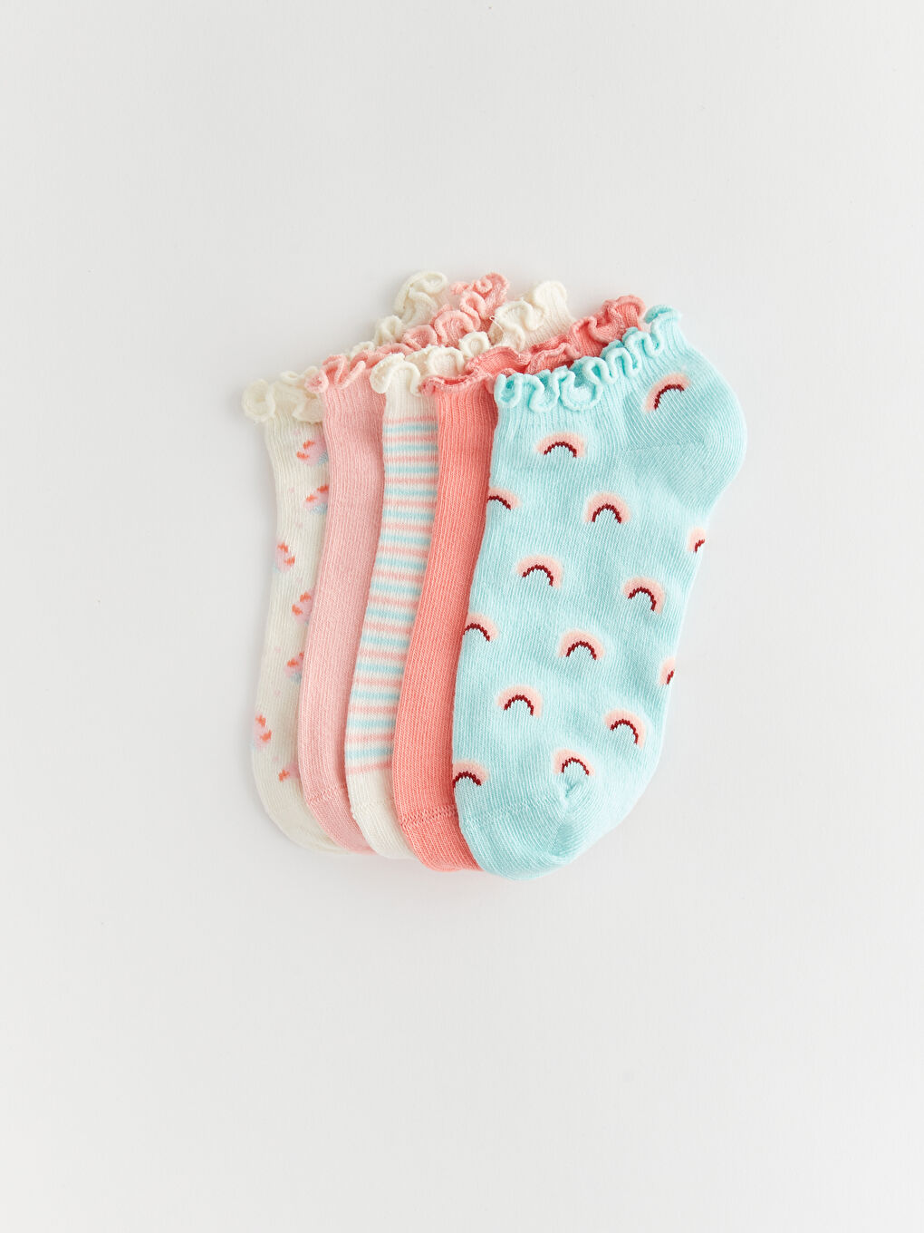 Mavi Desenli Kız Çocuk Patik Çorap 5'li-1