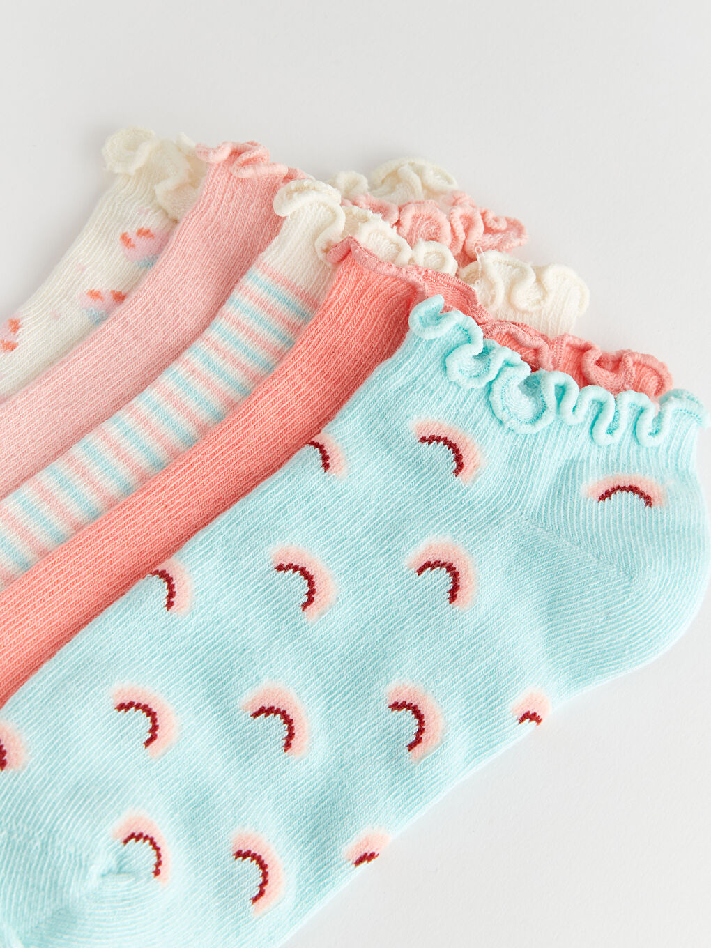 Mavi Desenli Kız Çocuk Patik Çorap 5'li-2