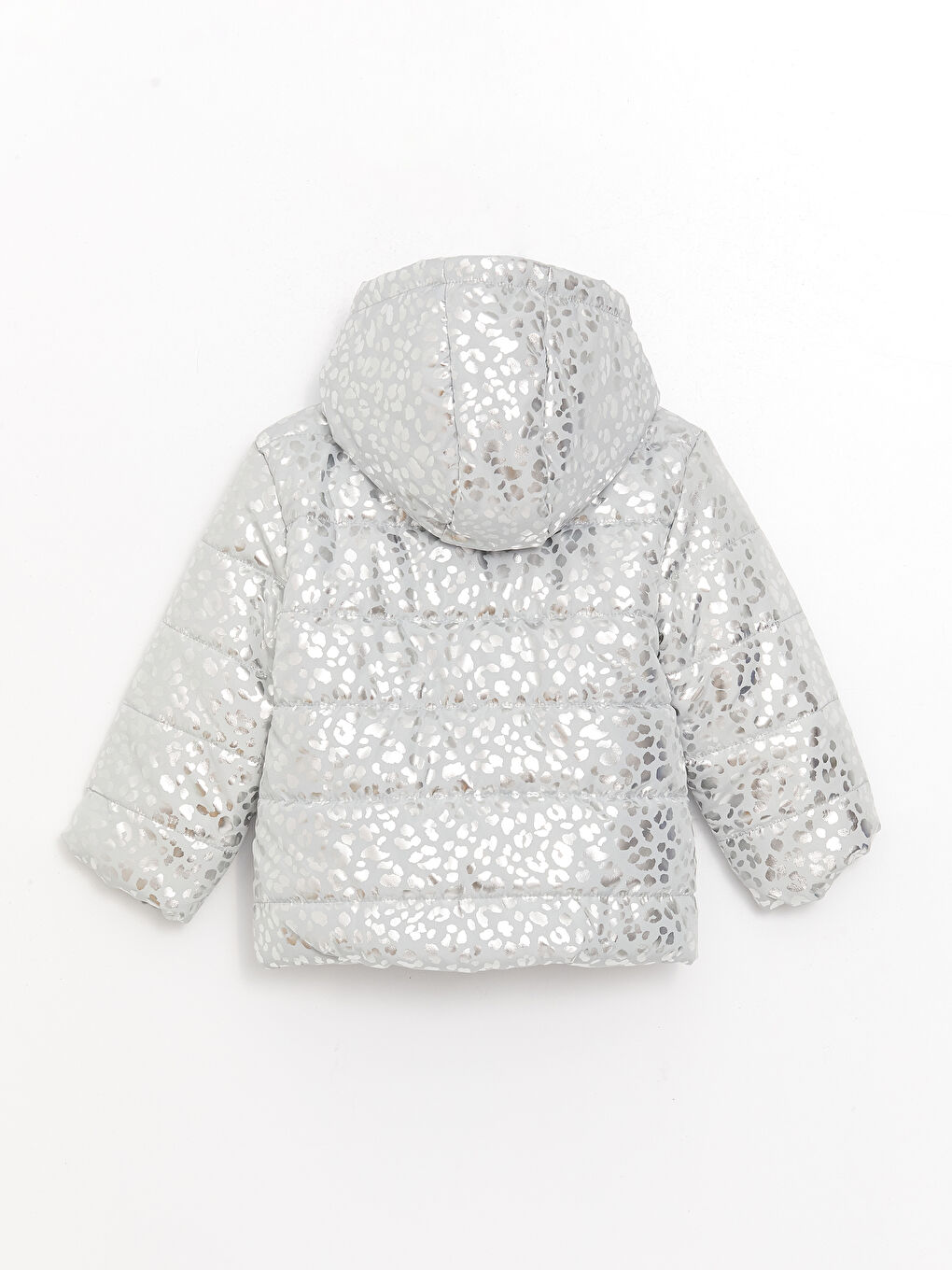 Gri Kapüşonlu Uzun Kollu Desenli Kız Bebek Mont-1