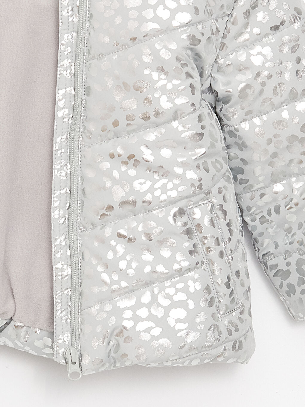 Gri Kapüşonlu Uzun Kollu Desenli Kız Bebek Mont-2