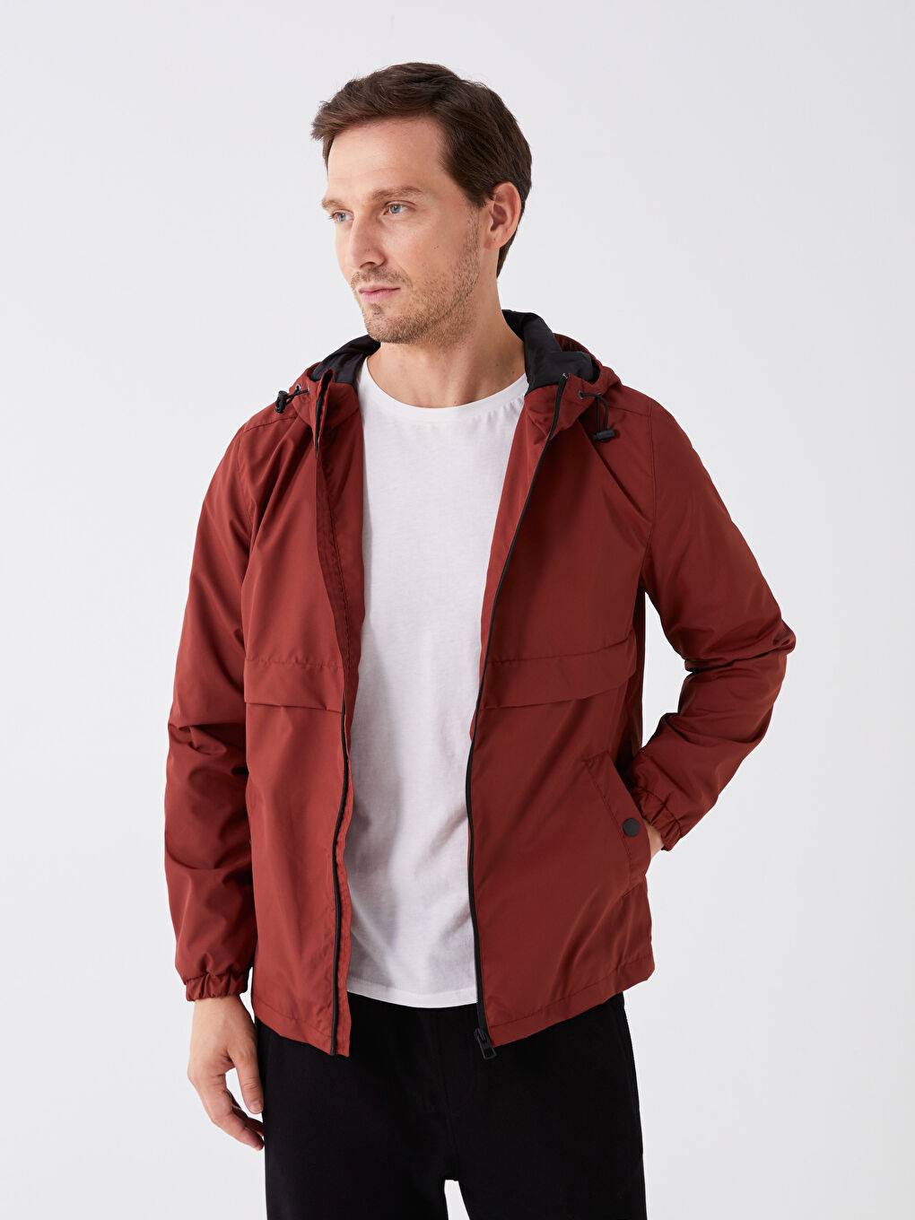 Turuncu Standart Kalıp Kapüşonlu Erkek Yağmurluk