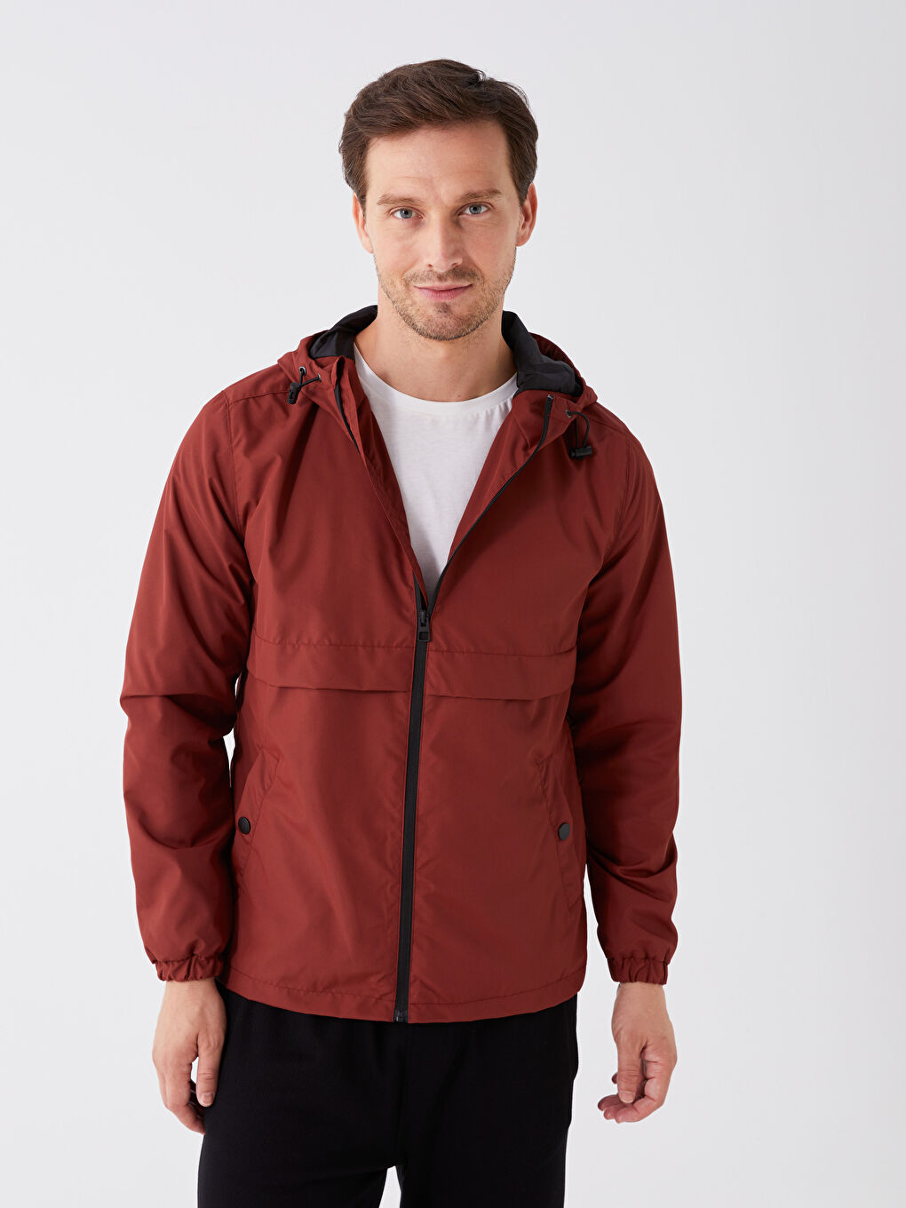 Turuncu Standart Kalıp Kapüşonlu Erkek Yağmurluk-1