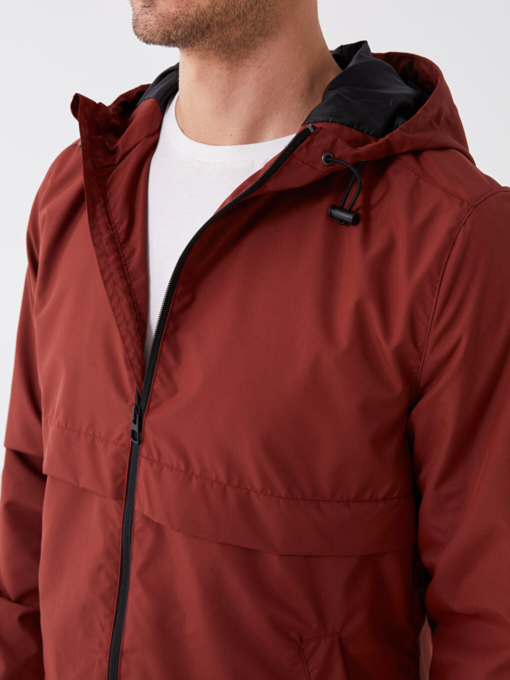 Turuncu Standart Kalıp Kapüşonlu Erkek Yağmurluk-3