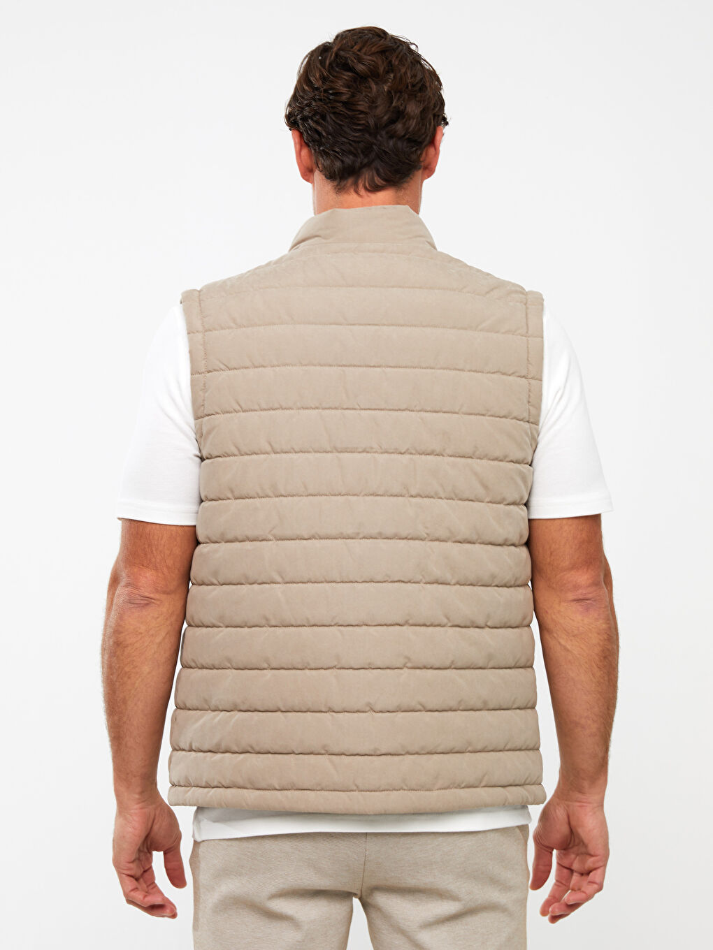 Bej Standart Kalıp Dik Yaka Erkek Şişme Yelek-5